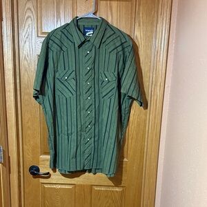 Wrangler Green and Black Striped snap front Shirt